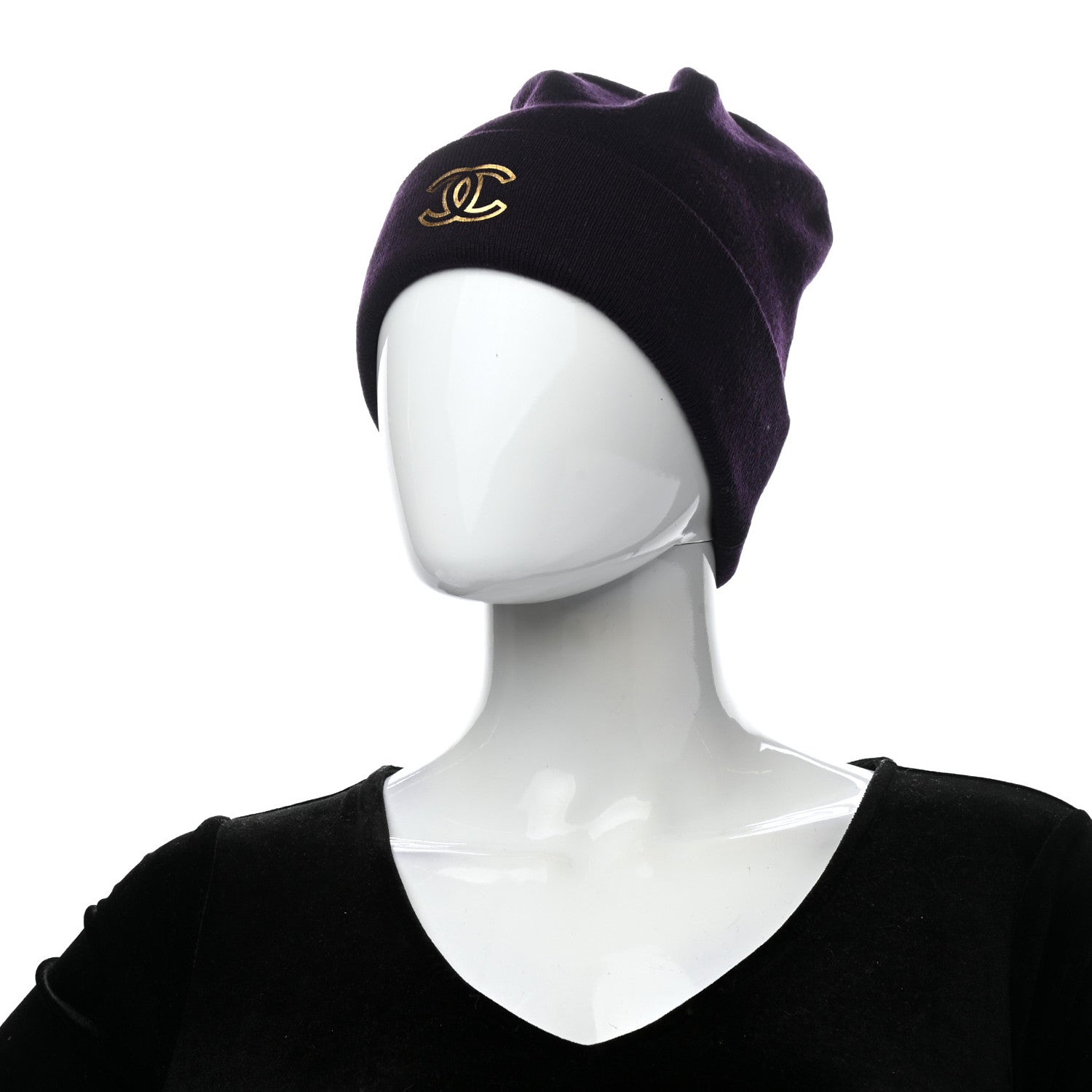 Chanel Cashmere CC Beanie Hat Purple Gold 2 of 5