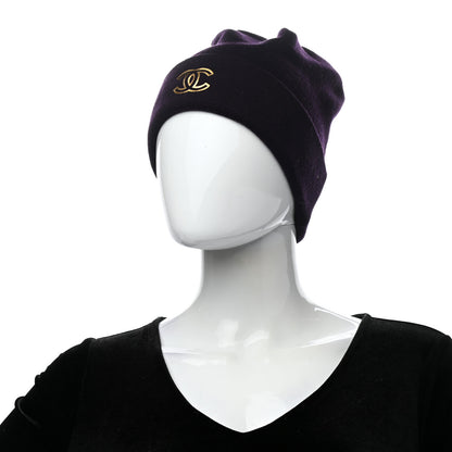 Chanel Cashmere CC Beanie Hat Purple Gold 2 of 5