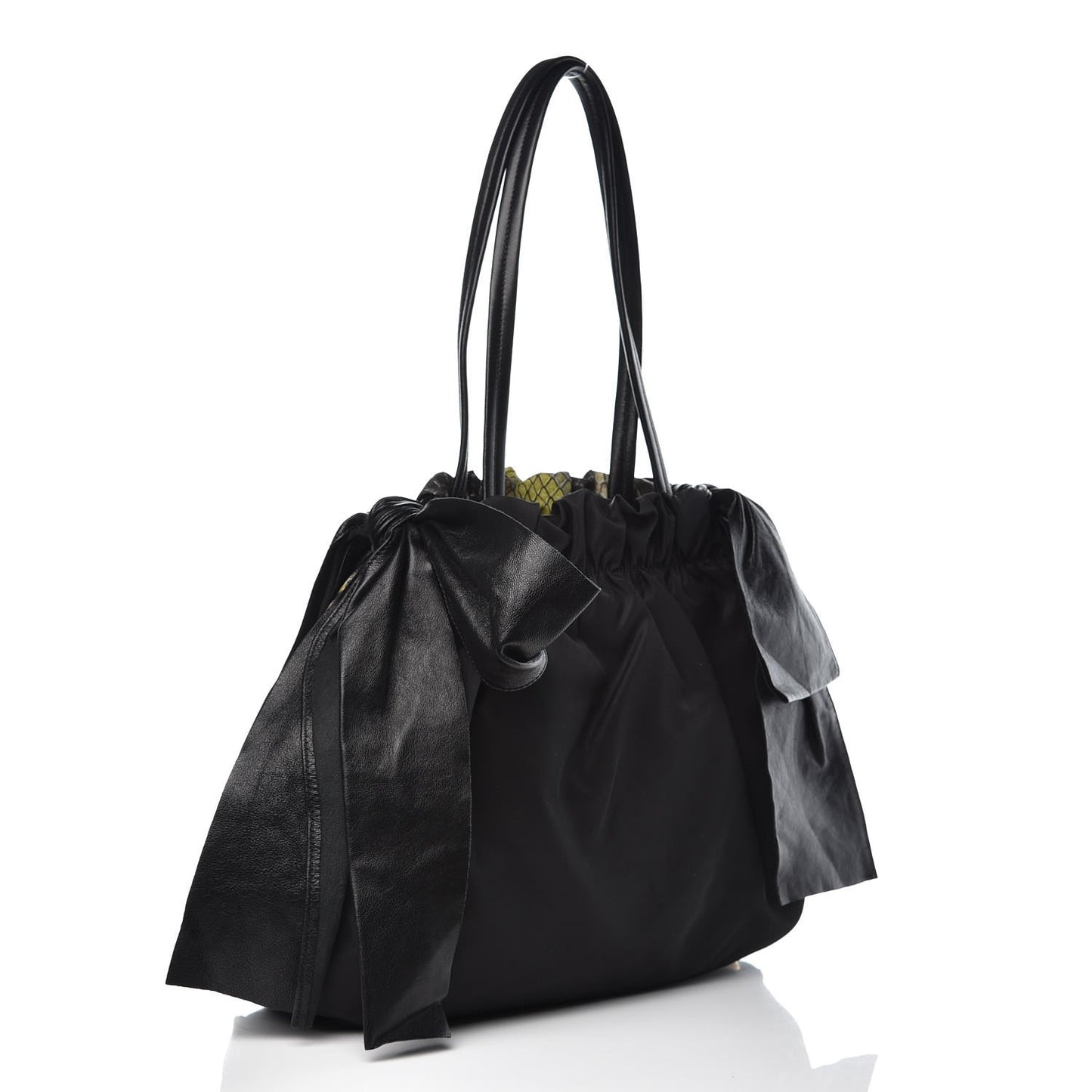 Nylon Python Print Large Bow Bag Verde