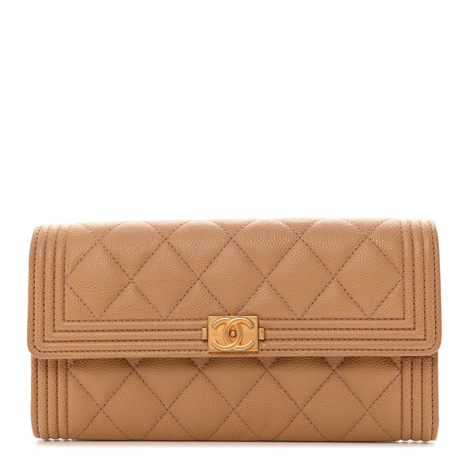 Chanel Caviar Quilted Large Boy Gusset Flap Wallet Beige 1 of 12