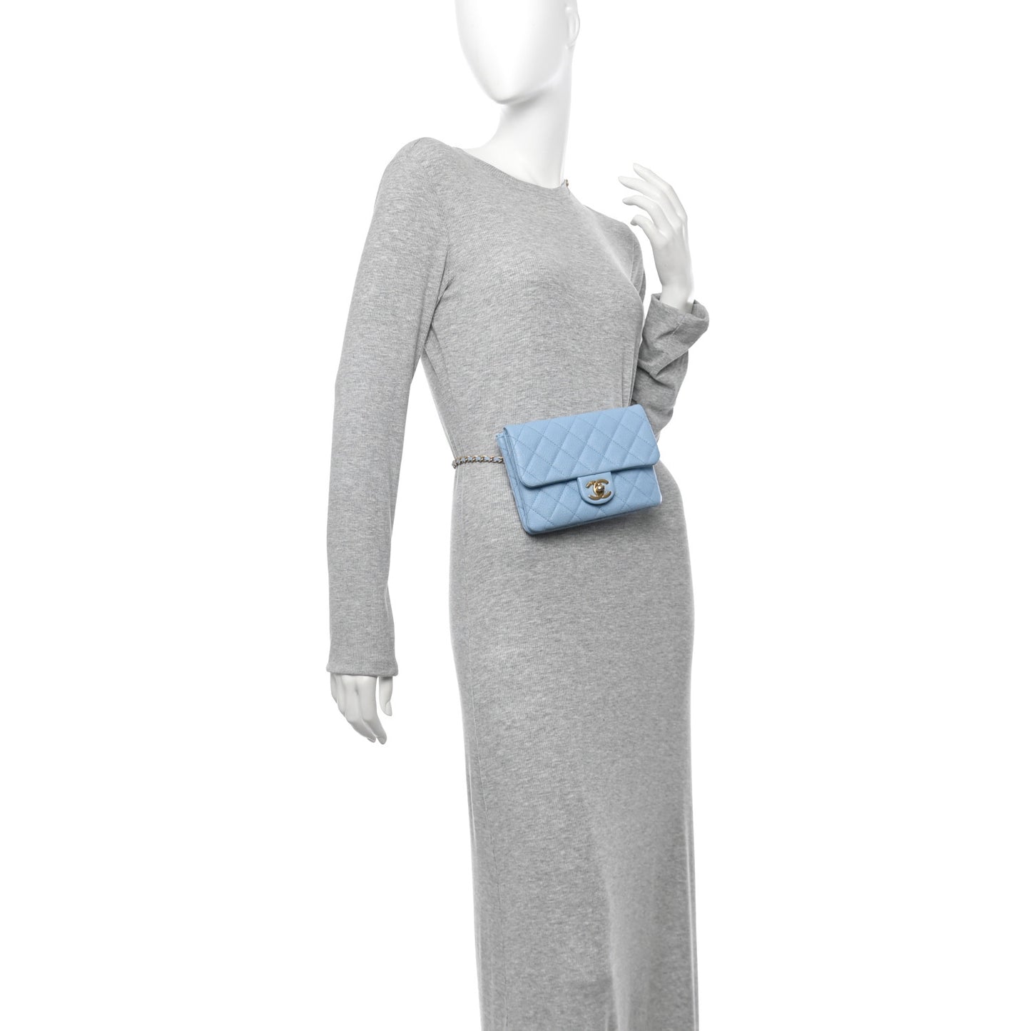 Shiny Caviar Pick Me Up Flap Belt Bag Light Blue