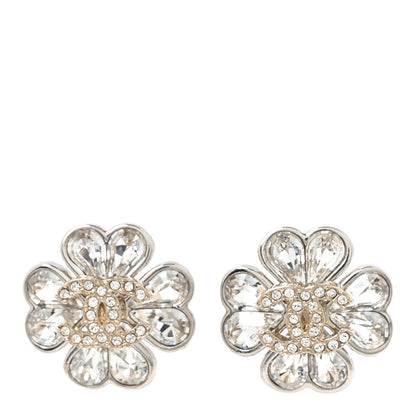 Chanel Metal Crystal CC Clover Heart Earrings Silver Gold 1 of 5