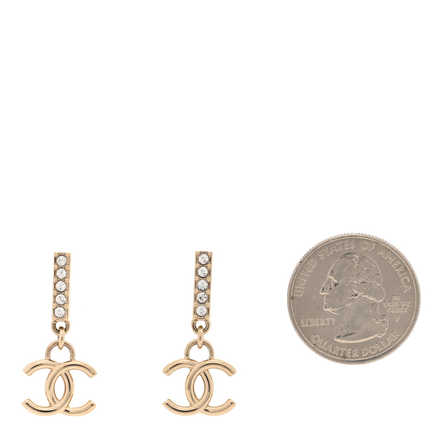 Chanel Crystal CC Drop Earrings Gold Gold 2 of 4