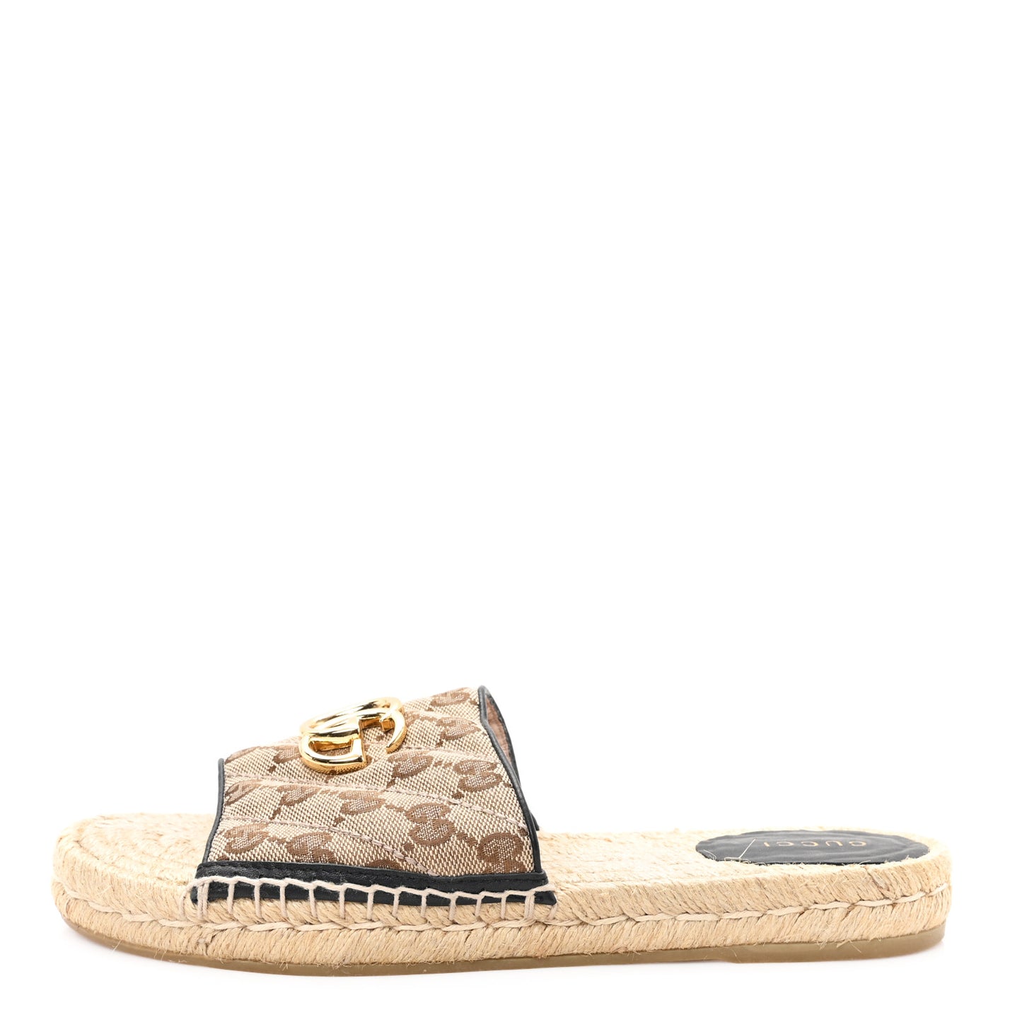 Monogram Matelasse GG Marmont Espadrille 20mm Slide Sandals 38 Beige Ebony Black