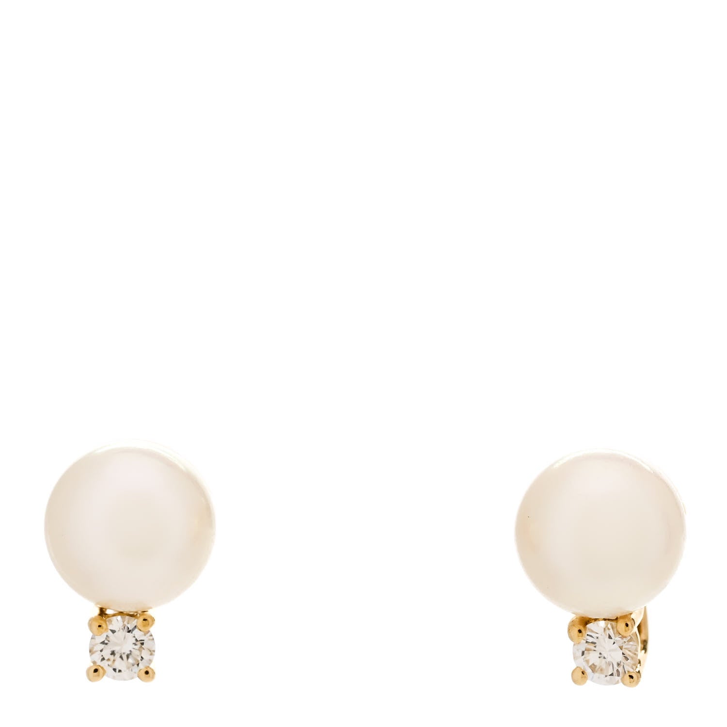 Tiffany 18K Yellow Gold Diamond Akoya Pearl 6.5-7mm Signature Earrings 1 of 4