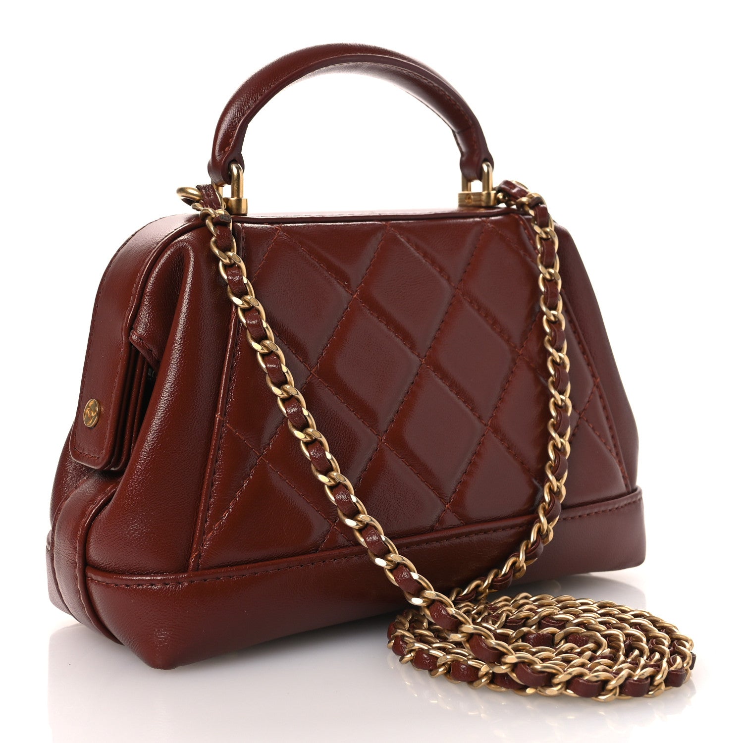 Chanel Shiny Lambskin Quilted Mini Cocodoc Top Handle Bag Brown 3 of 12