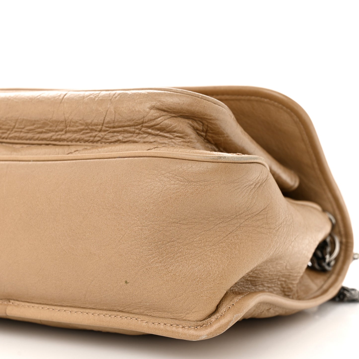 Crinkled Calfskin Matelasse Monogram Medium Niki Chain Satchel Natural