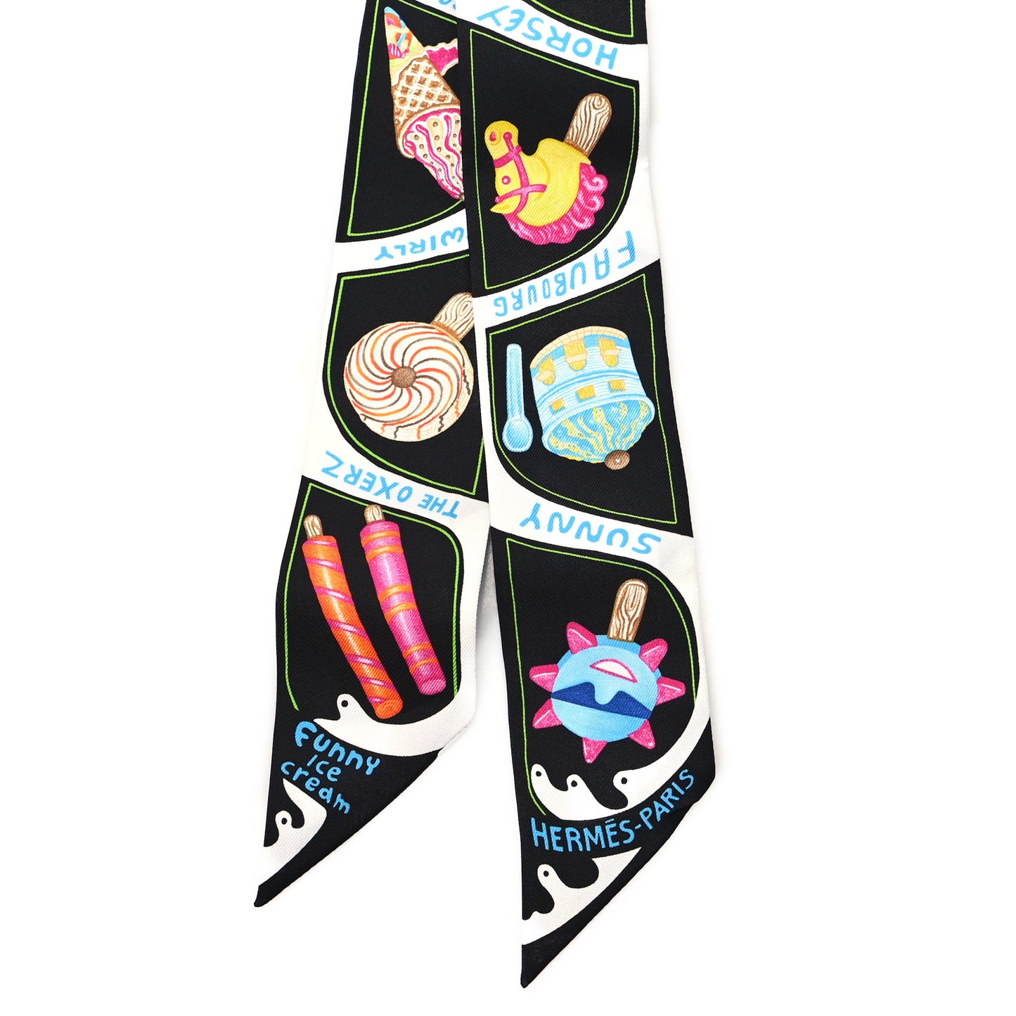 Silk Funny Ice Cream Twilly Black White Multicolor
