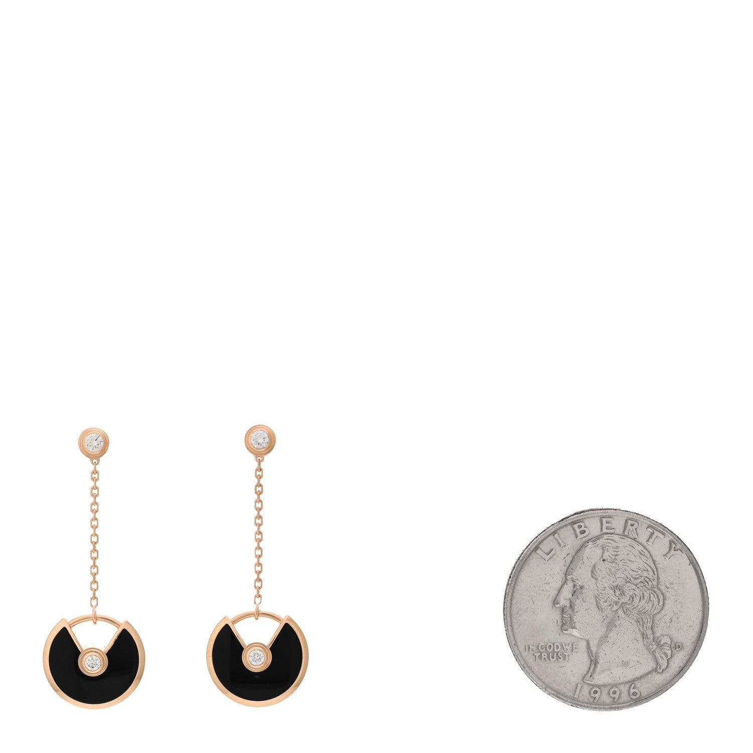 Cartier 18K Pink Gold Diamond Black Onyx Amulette de Cartier Drop Earrings 2 of 5