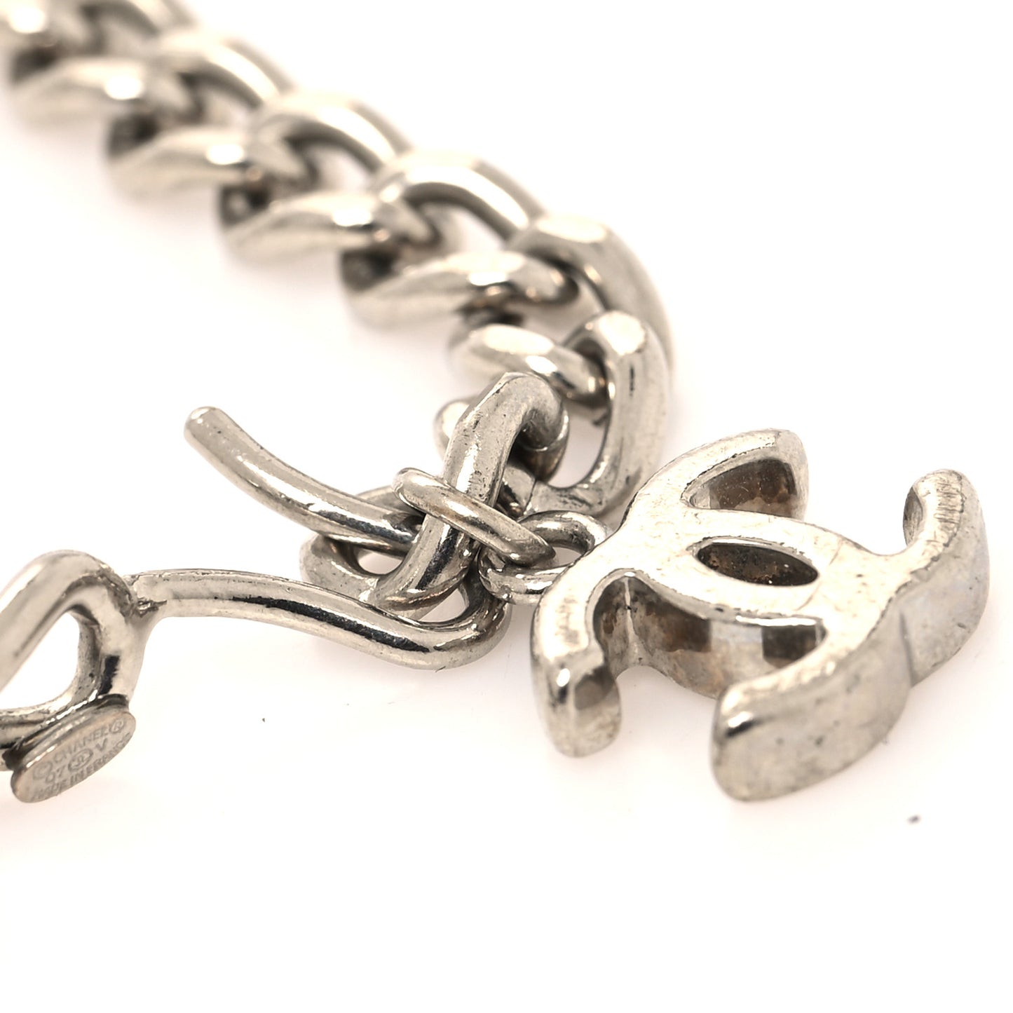 Metal CC Chain Logo Belt Silver