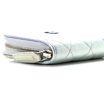 Chanel Gradient Metallic Calfskin Quilted Zip Around Coin Purse Wallet Silver Blue Yellow Purple 9 of 10