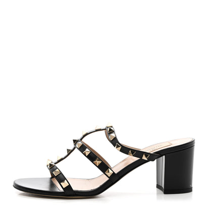 Valentino Garavani Calfskin Rockstud 60mm Caged Slide Sandals 39 Black 1 of 10