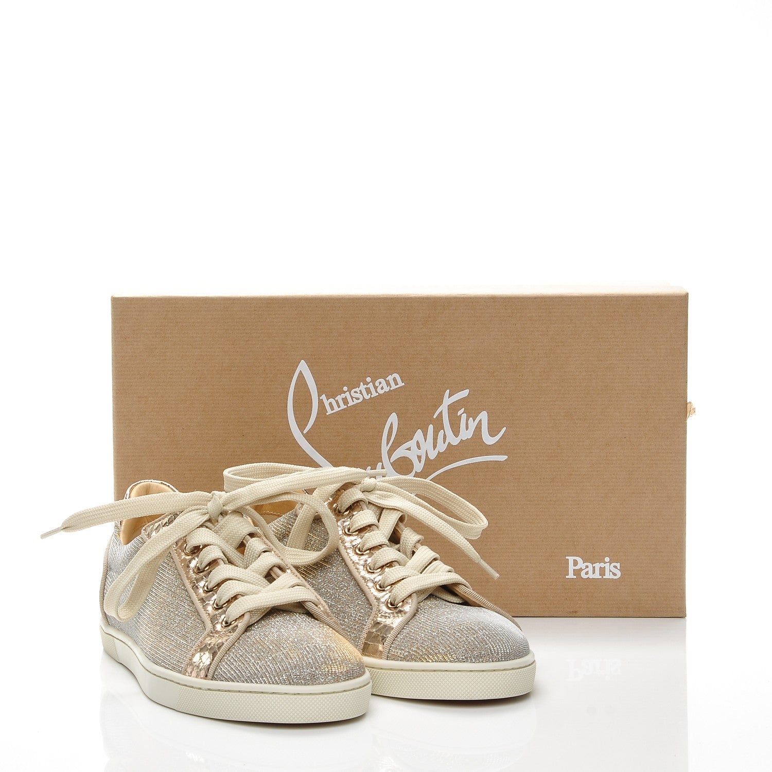Christian Louboutin Seava Glitter Lame Flat Sneakers 38.5 Version Light Gold 8 of 8