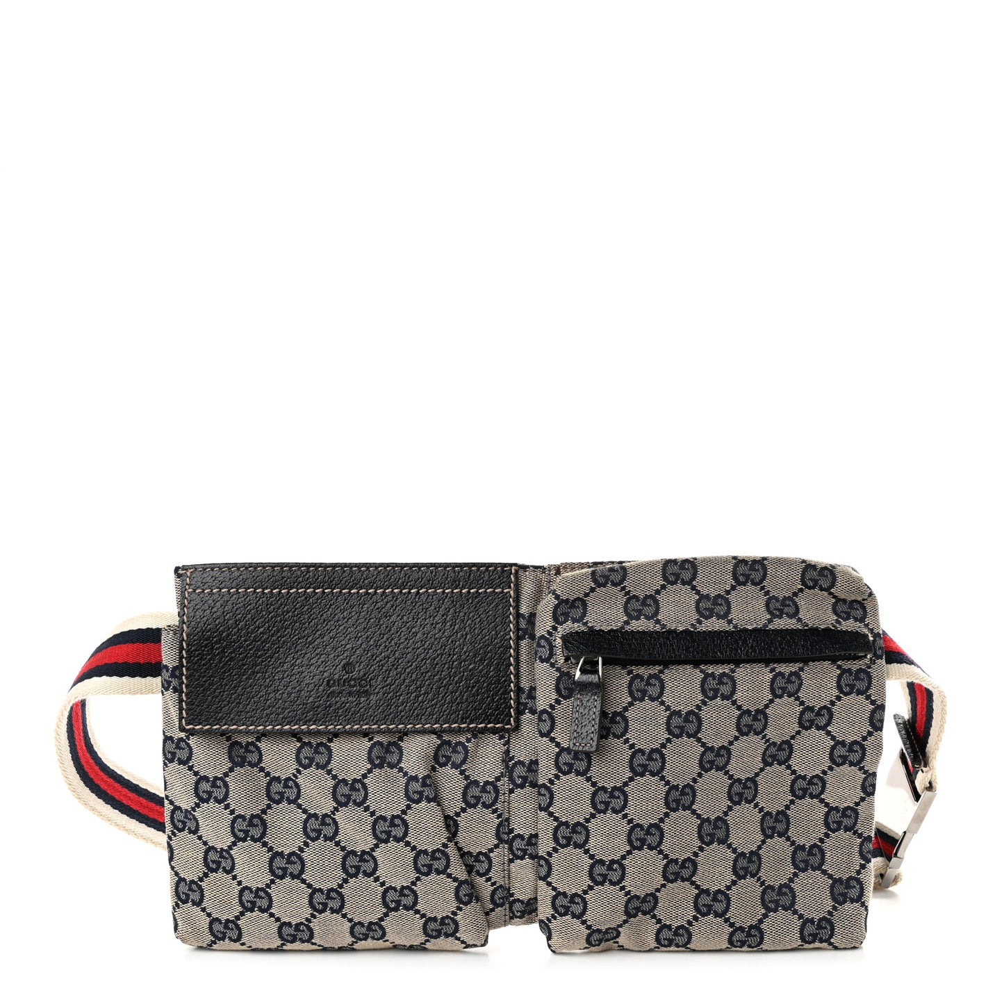 GG Monogram Web Double Pocket Belt Bag Navy
