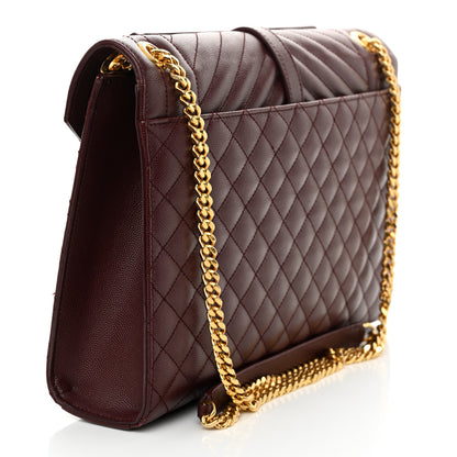 Saint Laurent Grain De Poudre Mixed Matelasse Large Triquilt Monogram Satchel Rouge Legion 3 of 16