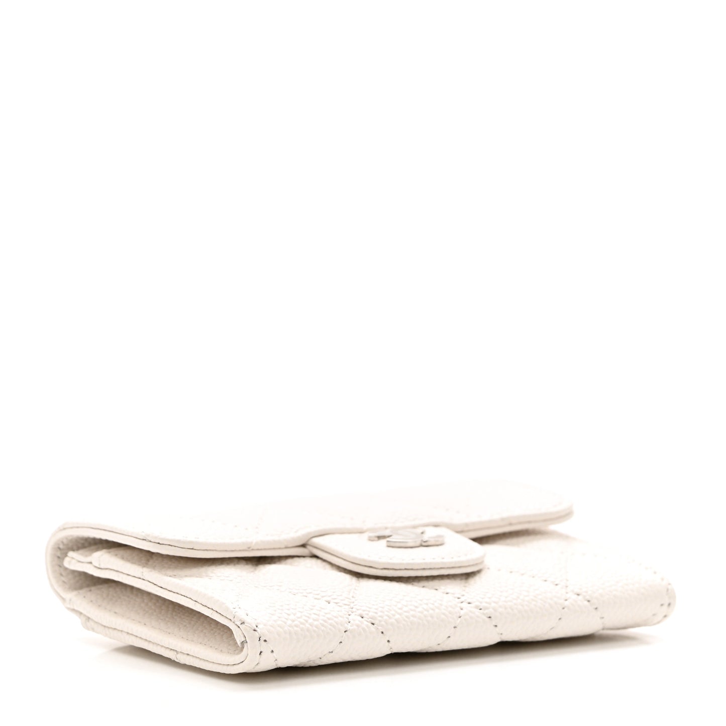 Caviar Quilted Flap Card Holder Wallet White