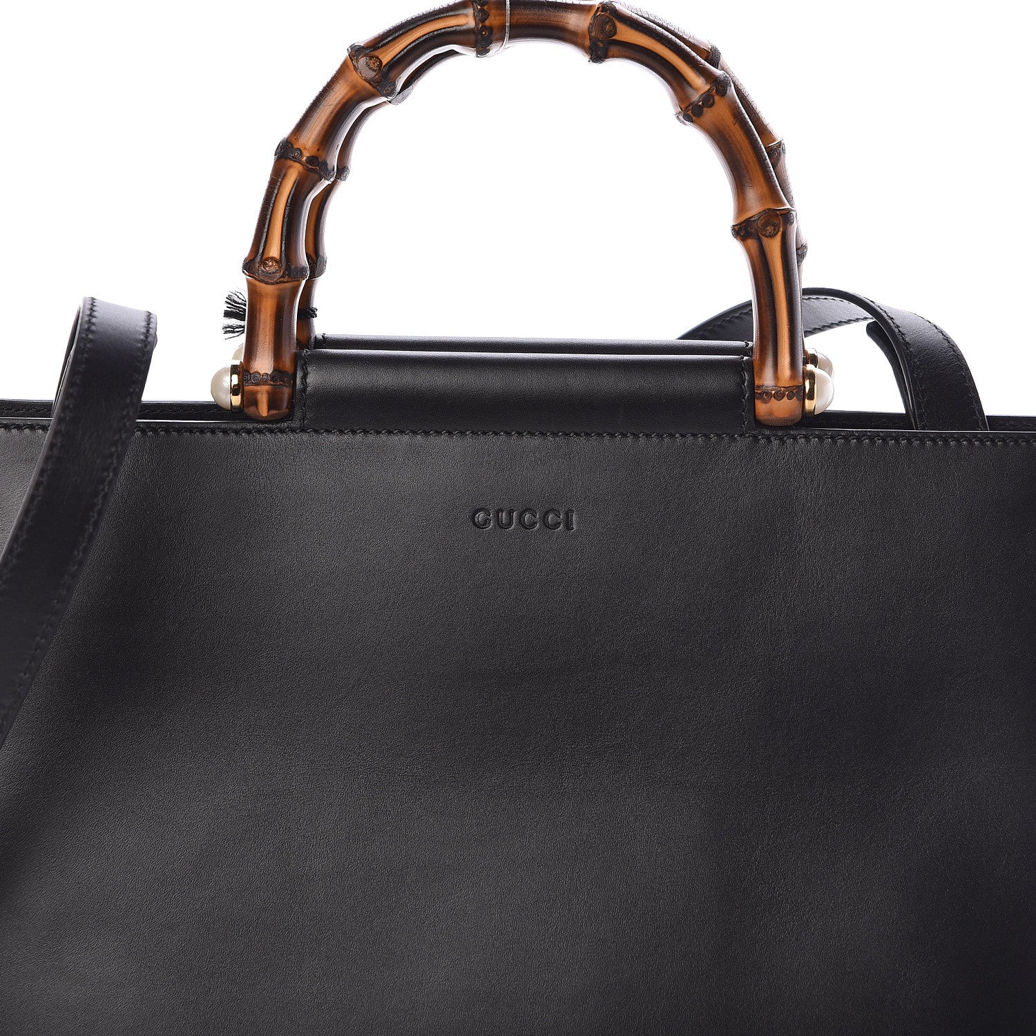 Gucci Nappa Bamboo Medium Nymphaea Top Handle Bag Black 8 of 10