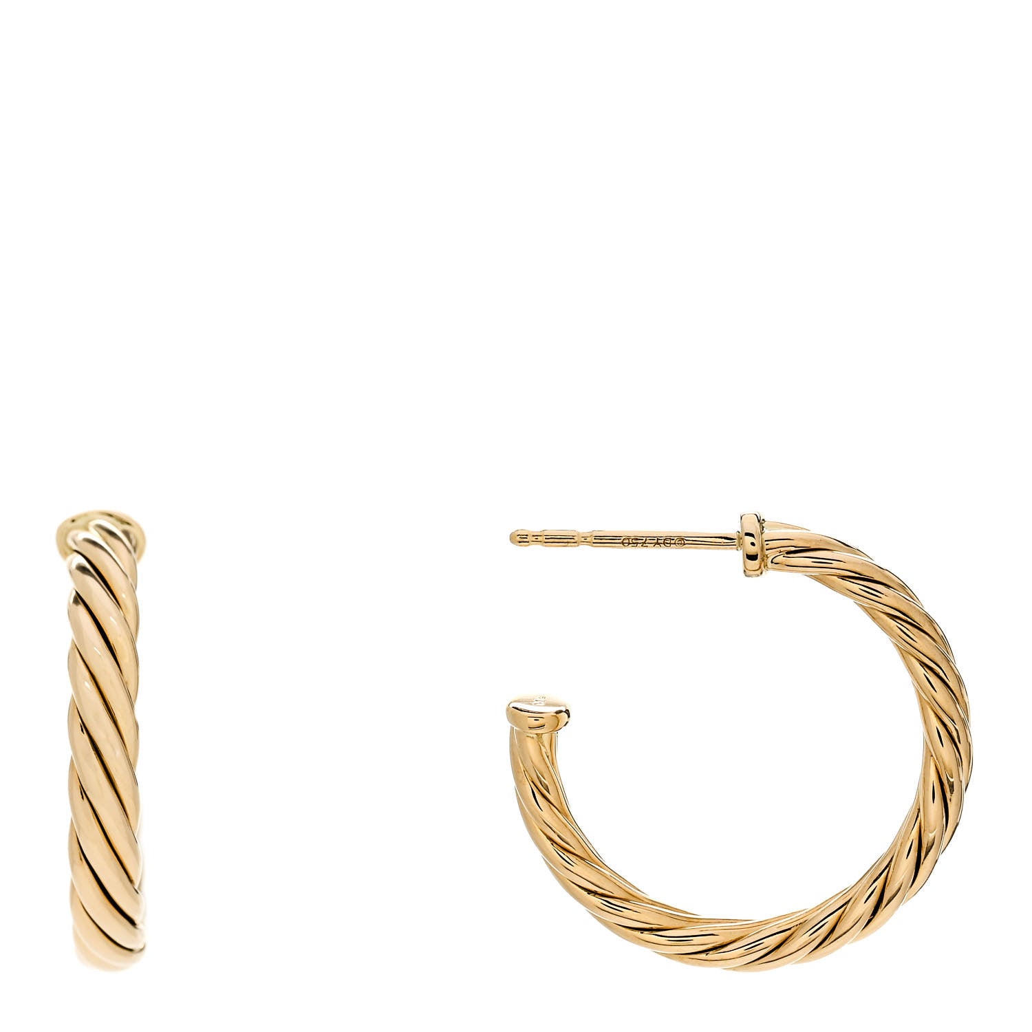 David Yurman 18K Yellow Gold Mini Cablespira Hoop Earrings 1 of 4