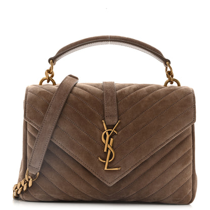 Saint Laurent Suede Matelasse Chevron Monogram Medium College Bag Taupe 1 of 11