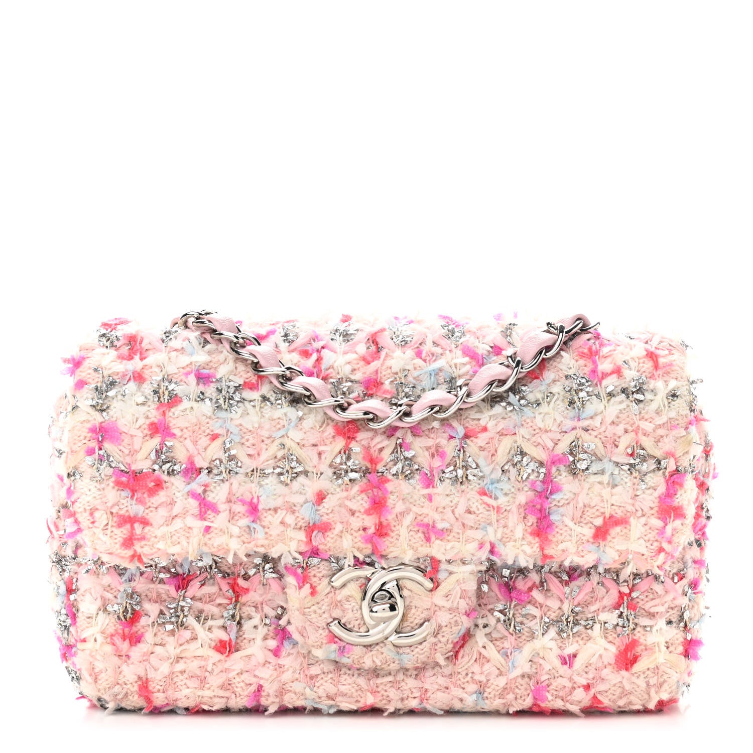 Chanel Tweed Quilted Mini Rectangular Flap Light Pink Silver Blue 1 of 10