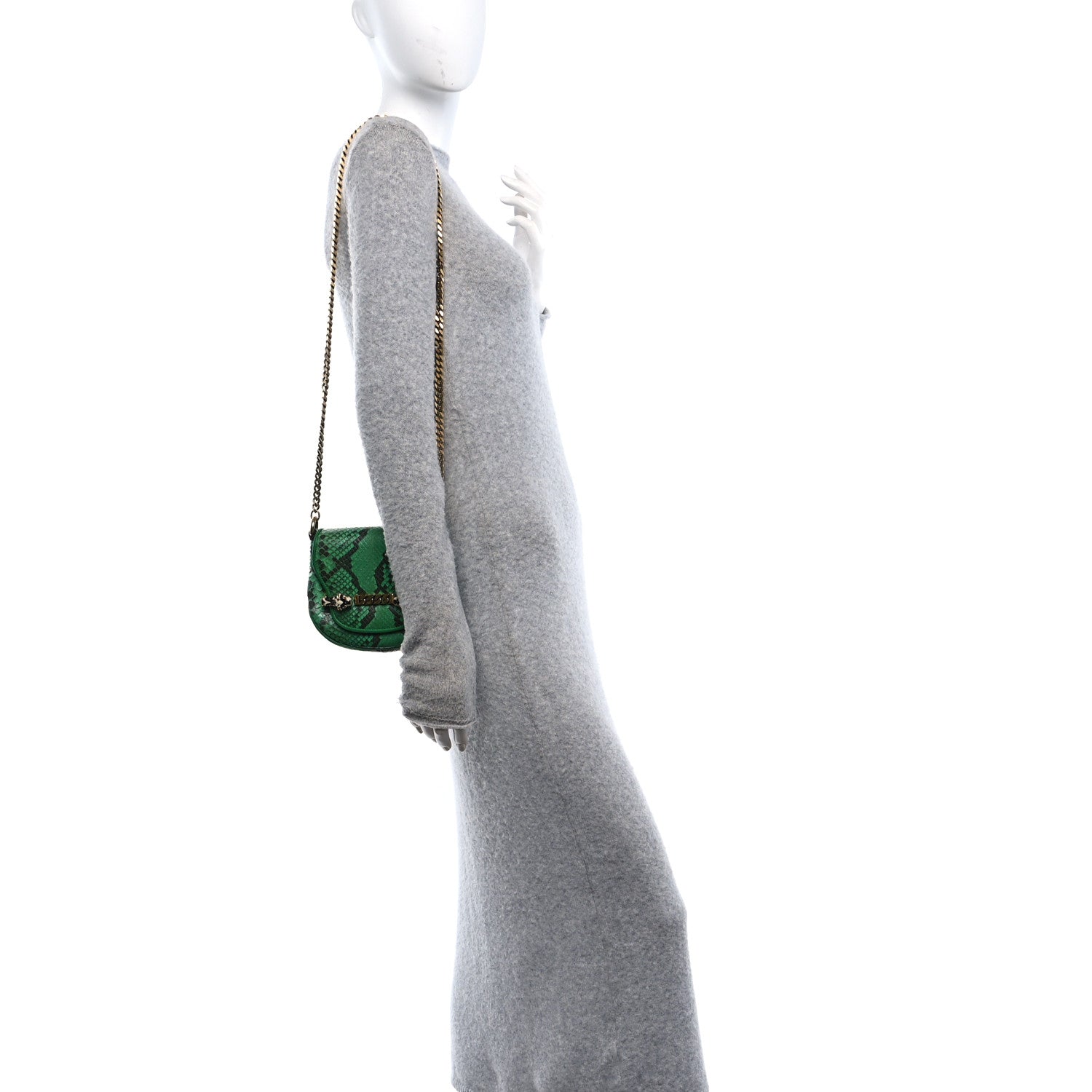 Gucci Snakeskin Tigrette Shoulder Bag Green 2 of 11