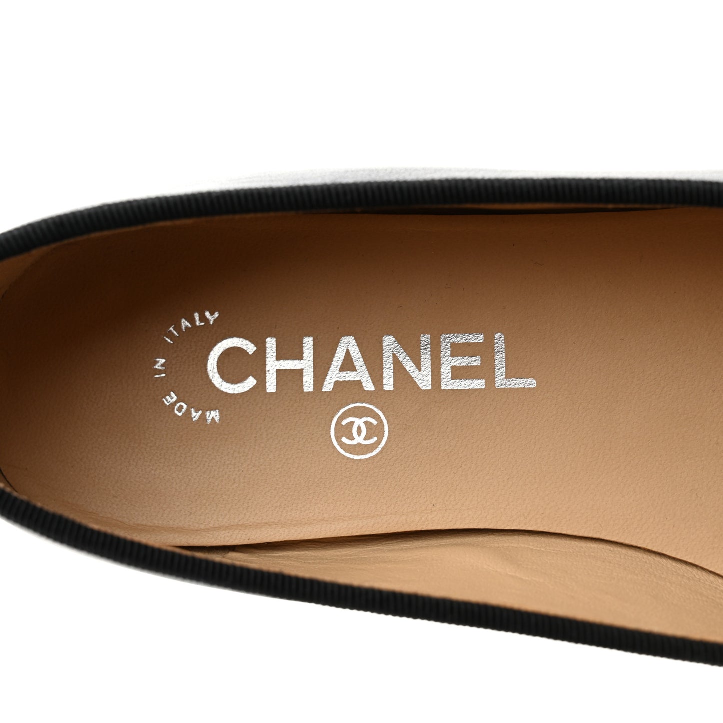 Calfskin Metallic Goatskin CC Cap Toe Ballerina Flats 39 Black Silver