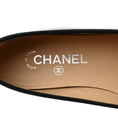 Chanel Calfskin Metallic Goatskin CC Cap Toe Ballerina Flats 39 Black Silver 6 of 9