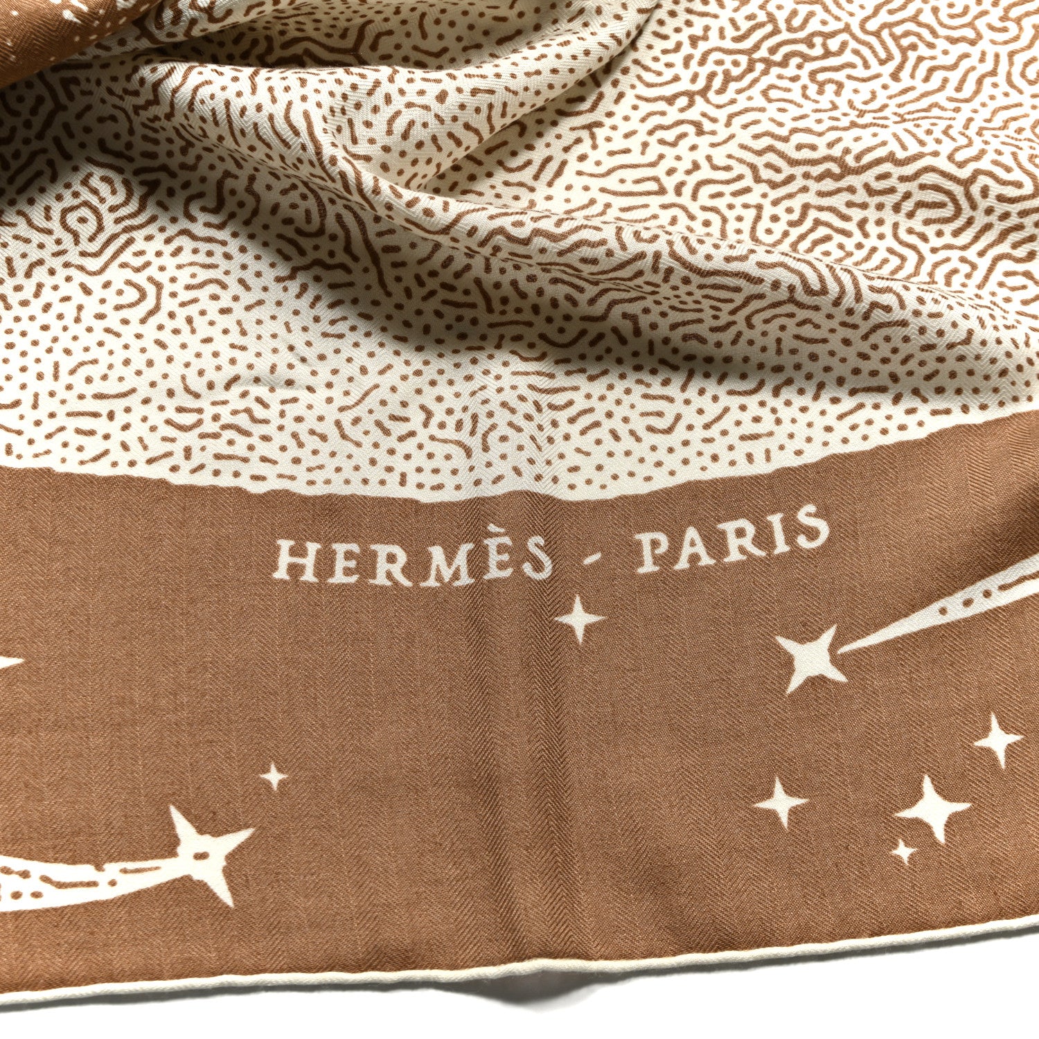 Hermes Silk Cashmere Clair De Lune Shawl 140 Camel White 2 of 6
