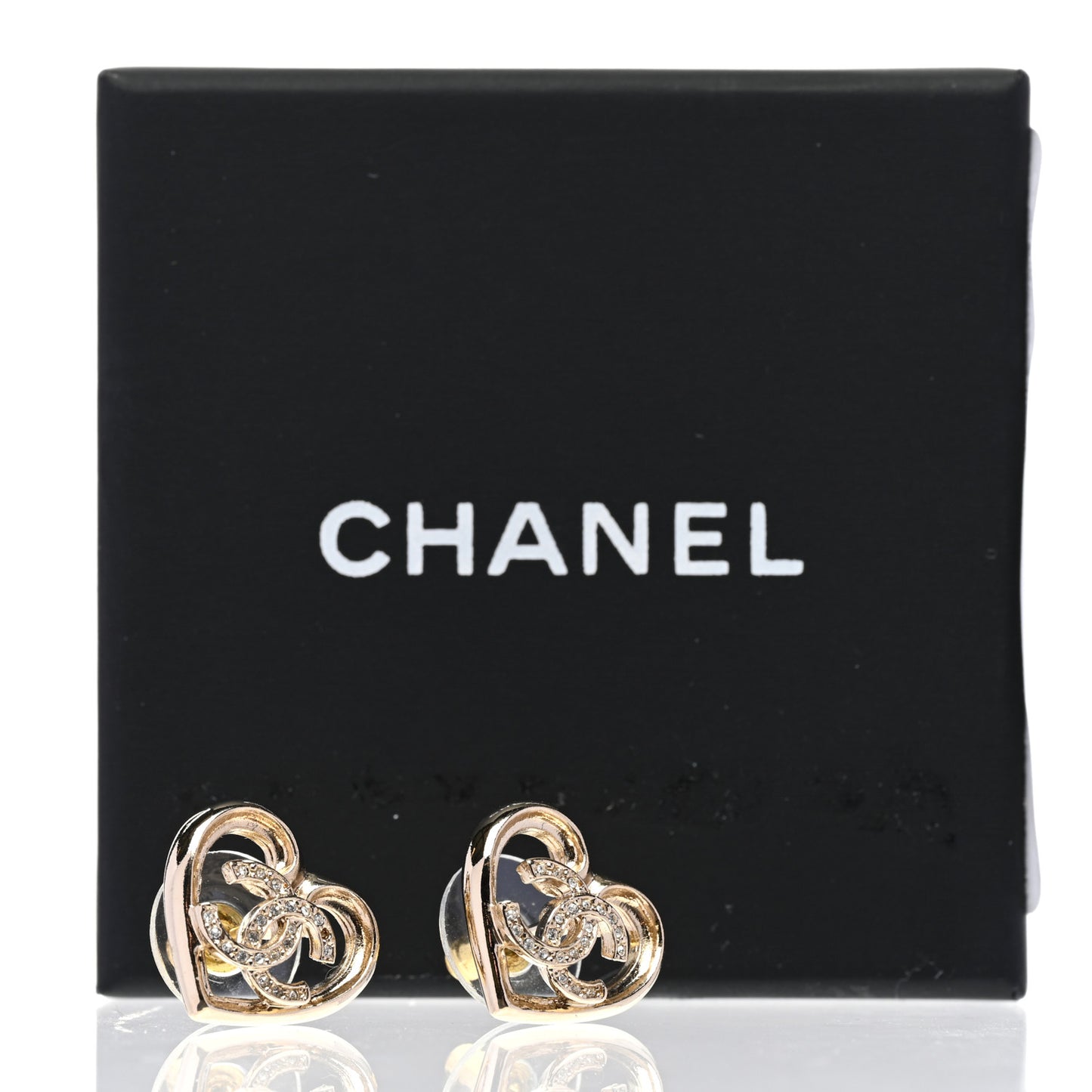 Metal Crystal CC Logo Heart Earrings Gold
