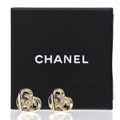 Chanel Metal Crystal CC Logo Heart Earrings Gold 5 of 5