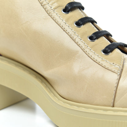 Chanel Crumpled Calfskin Lace Up Short Boots Beige 38 Beige Black 14 of 17