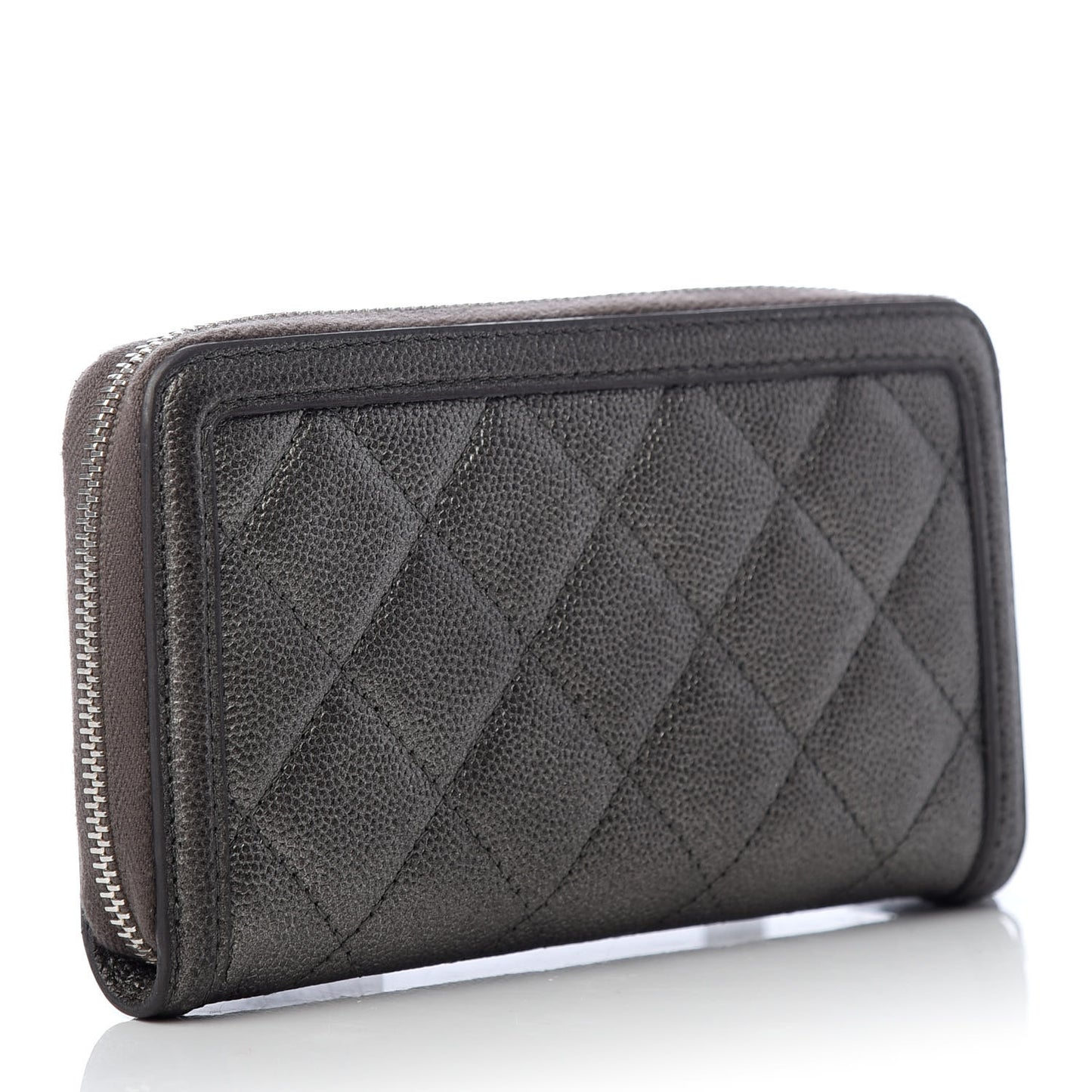 Caviar Quilted Medium Filigree Zip Around Wallet Dark Silver