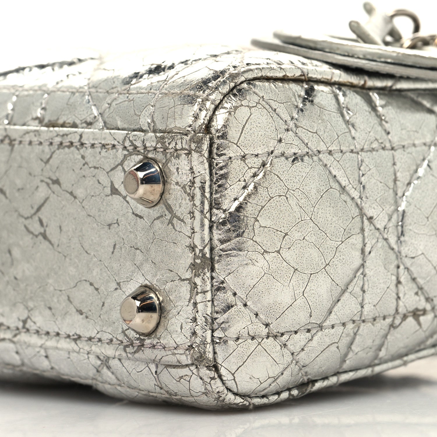 Christian Dior Metallic Crinkled Calfskin Cannage Micro Lady Dior Silver 9 of 12