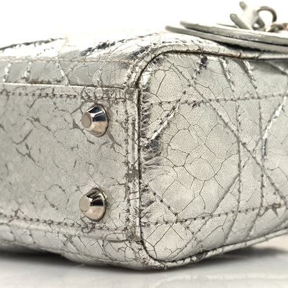 Christian Dior Metallic Crinkled Calfskin Cannage Micro Lady Dior Silver 9 of 12