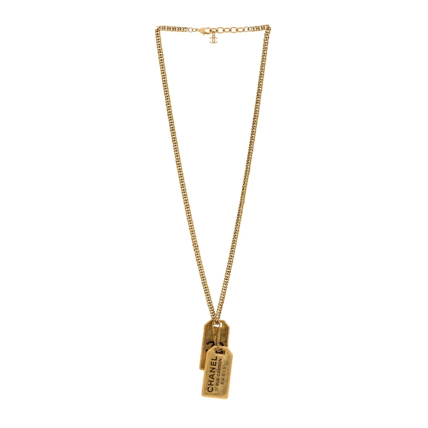 Chanel ID Dog Tag Charm Necklace Gold 3 of 4
