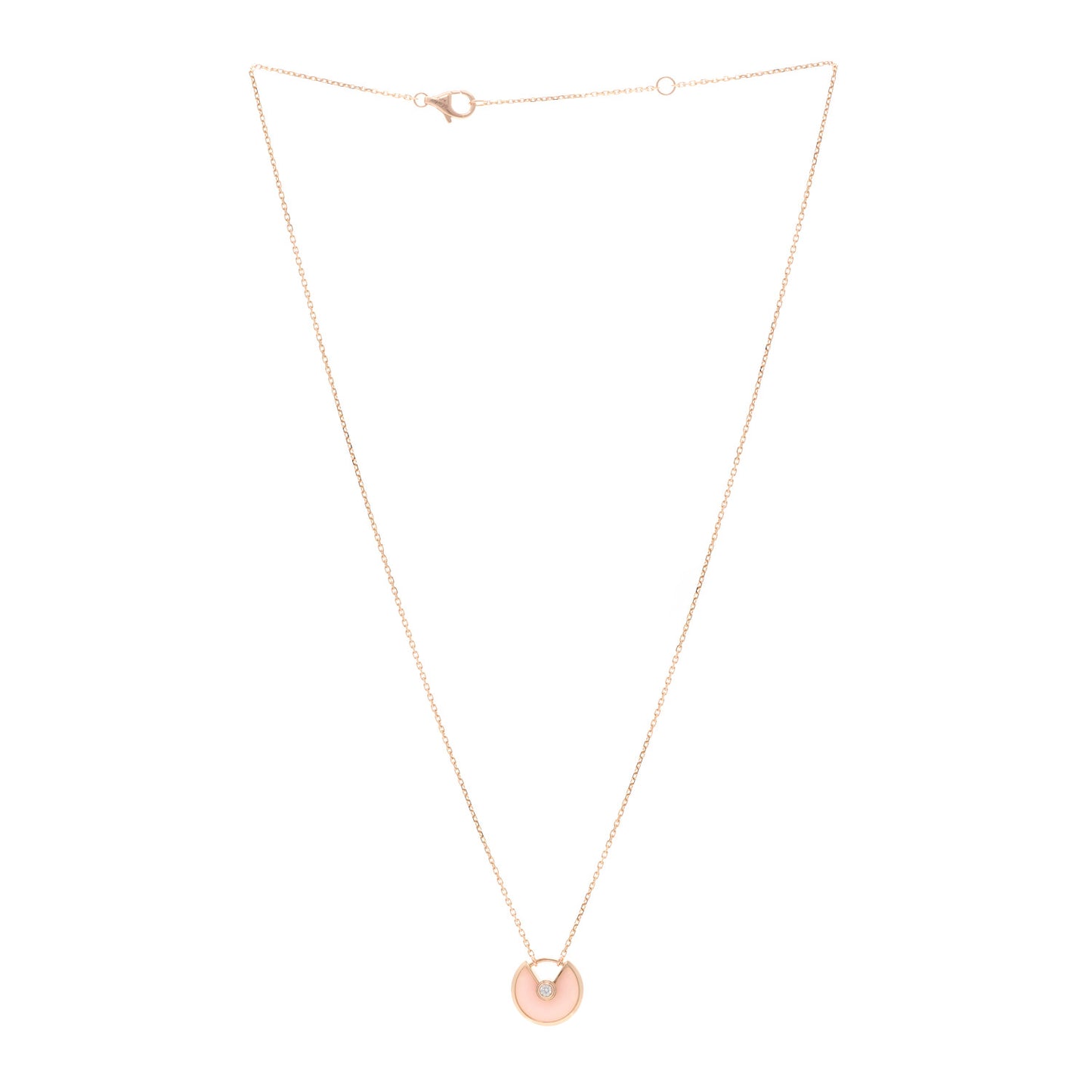 18K Pink Gold Diamond Pink Opal XS Amulette de Cartier Pendant Necklace