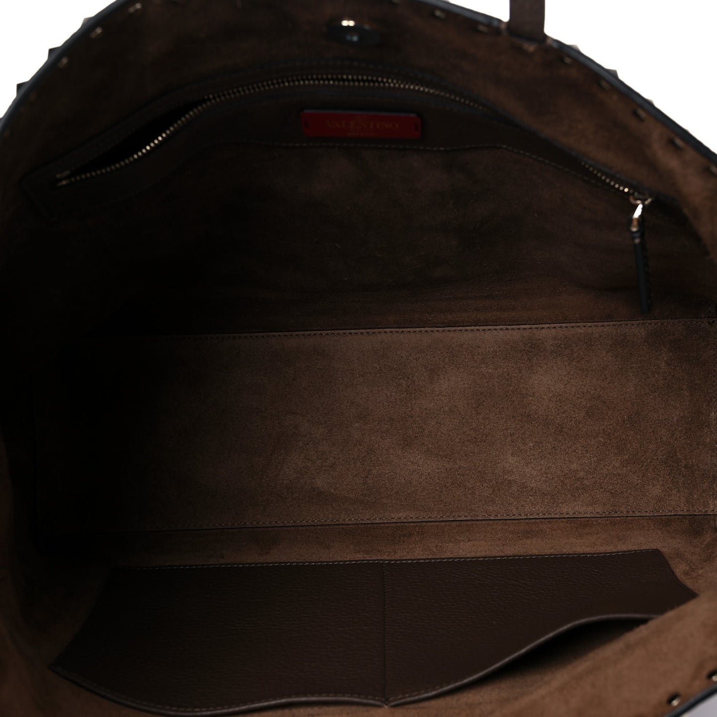 Grained Calfskin Rockstud Shoulder Tote Deep Taupe