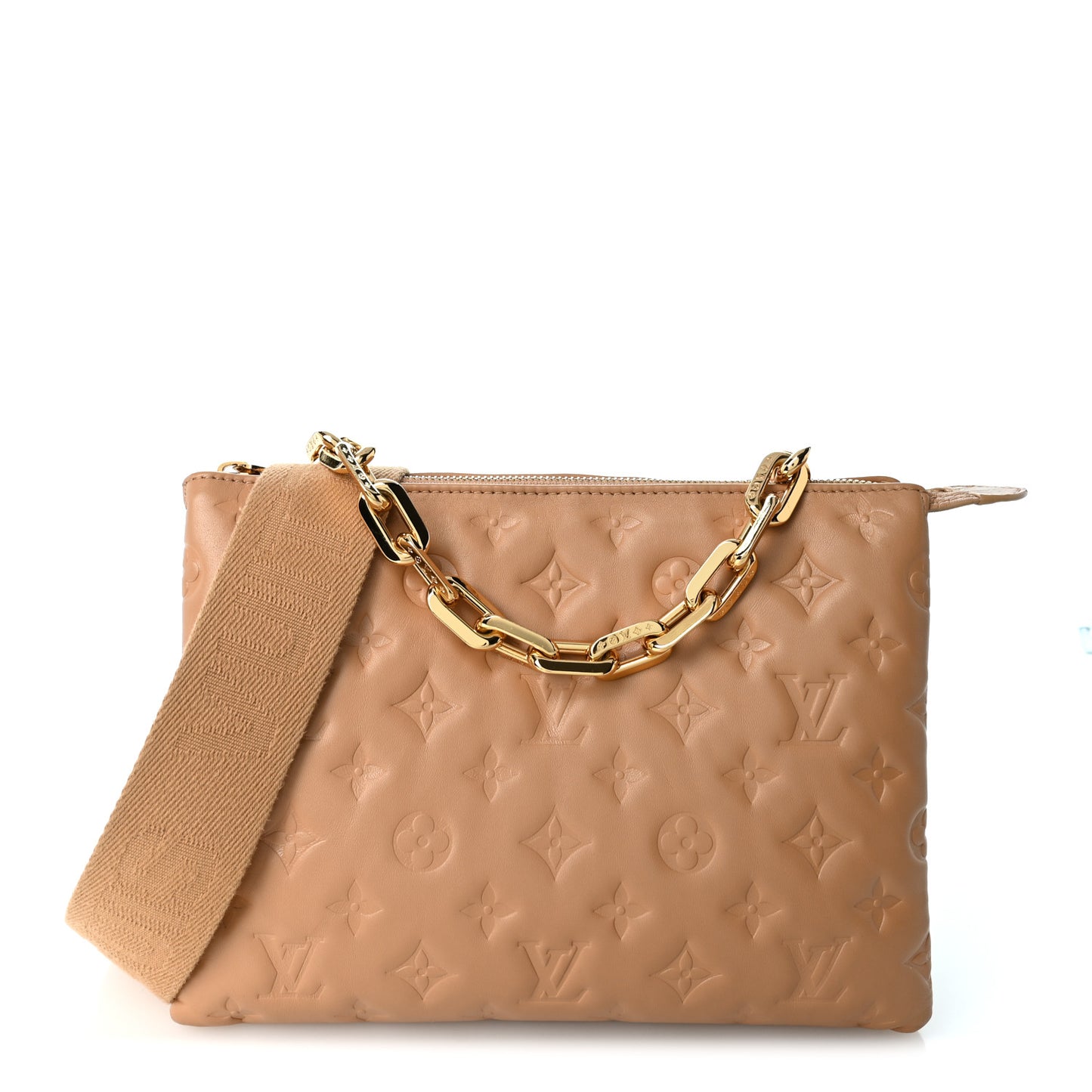 Lambskin Embossed Monogram Coussin MM Taupe