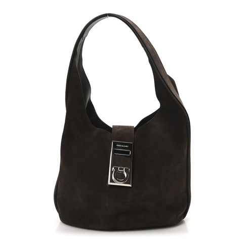 Calfskin Suede Medium Archivo Gancio Hobo Testa di Moro