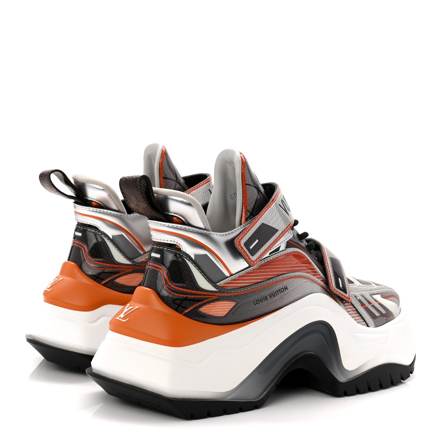 Louis Vuitton Metallic Calfskin Monogram LV Archlight 2.0 Platform Sneakers 37.5 Silver White Orange 4 of 10