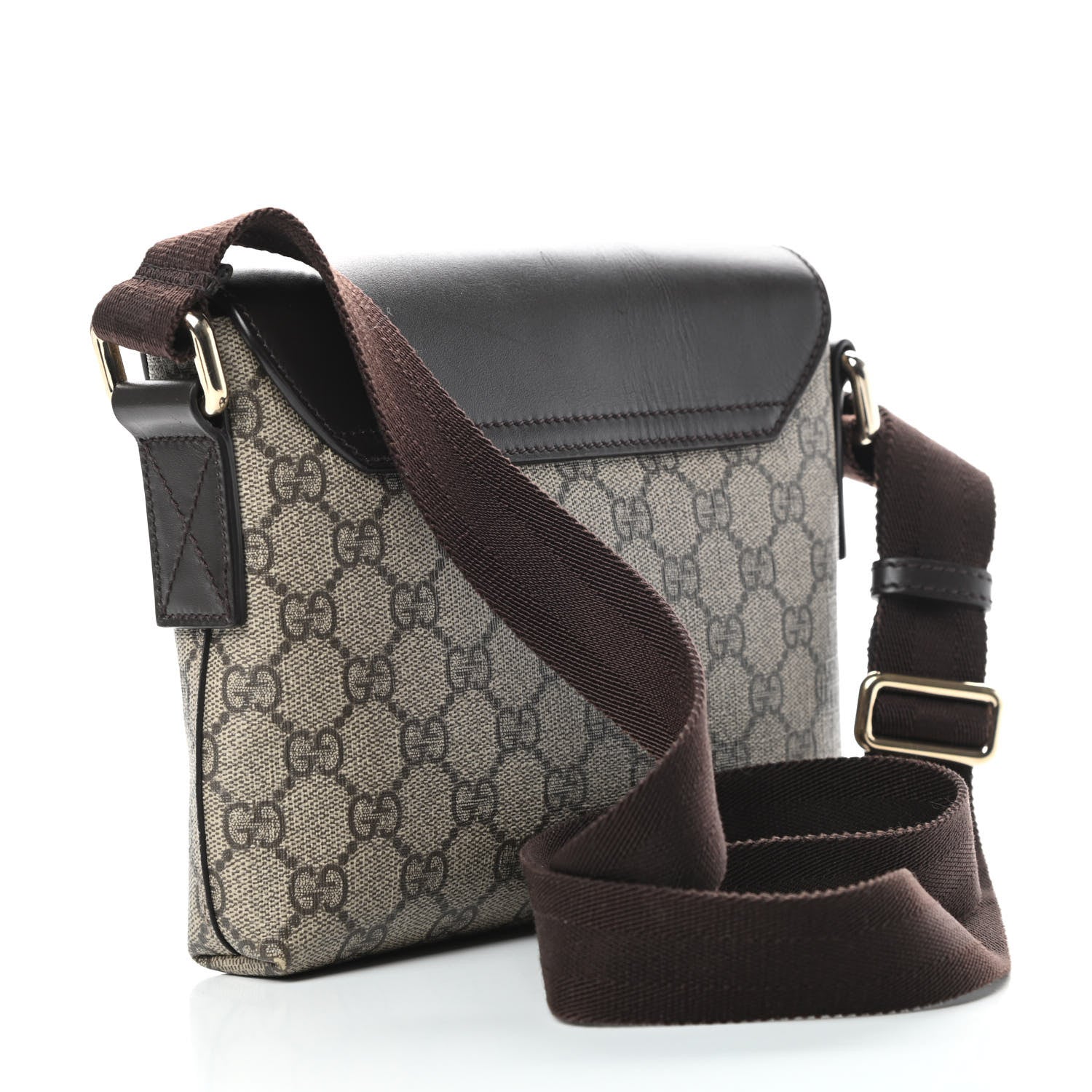 Gucci GG Supreme Monogram Selleria Calfskin Small Satchel Messenger Bag Beige Ebony Cocoa Dark Chocolate 3 of 14