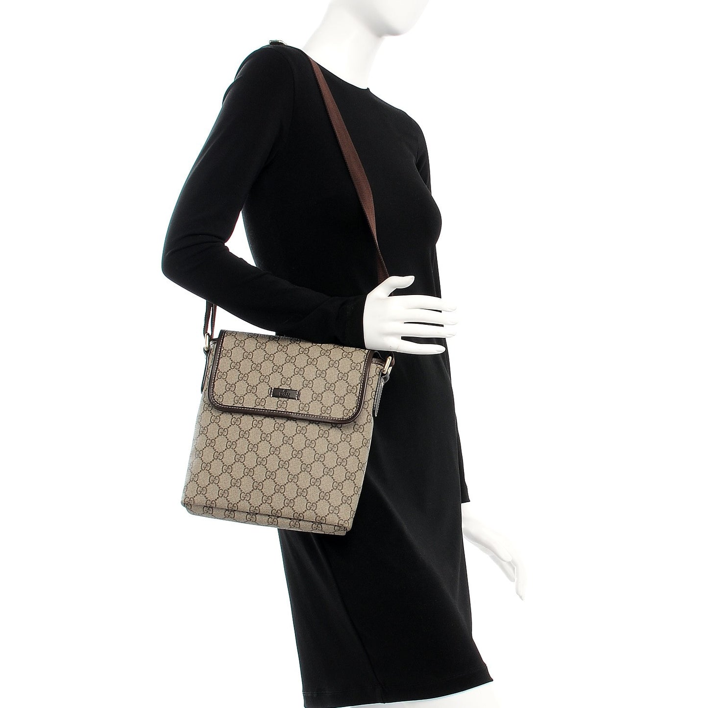 GG Supreme Monogram Selleria Calfskin Small Flap Messenger Bag Beige Ebony Cocoa Dark Chocolate