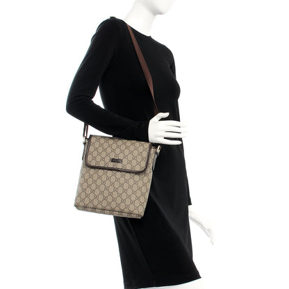 Gucci GG Supreme Monogram Selleria Calfskin Small Flap Messenger Bag Beige Ebony Cocoa Dark Chocolate 2 of 7