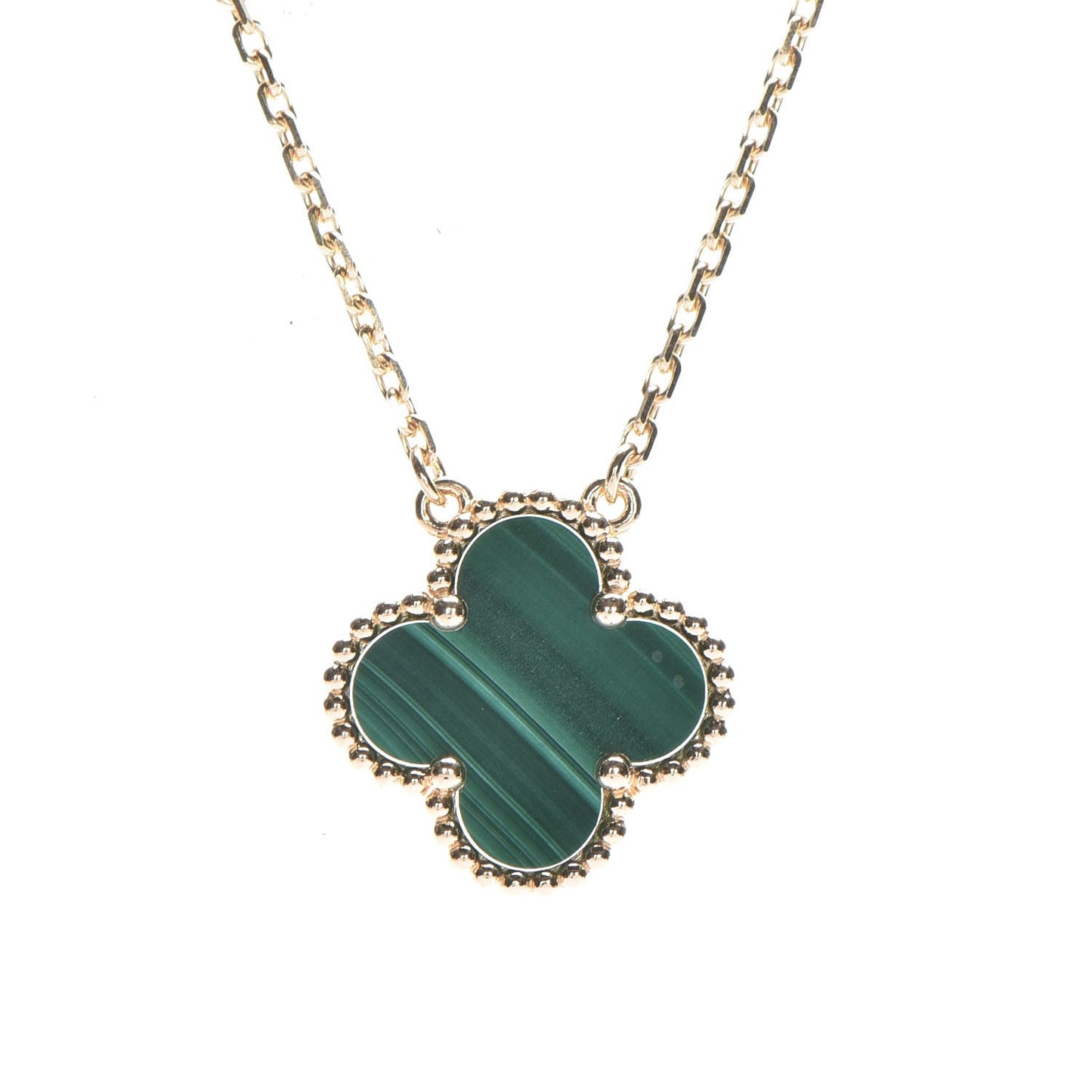 18K Yellow Gold Malachite Vintage Alhambra Pendant Necklace