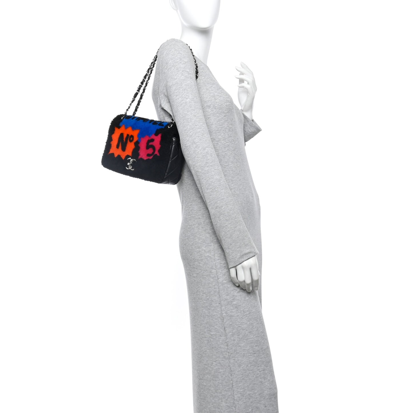 Shearling Lambskin Medium Chanel 100% Flap Black