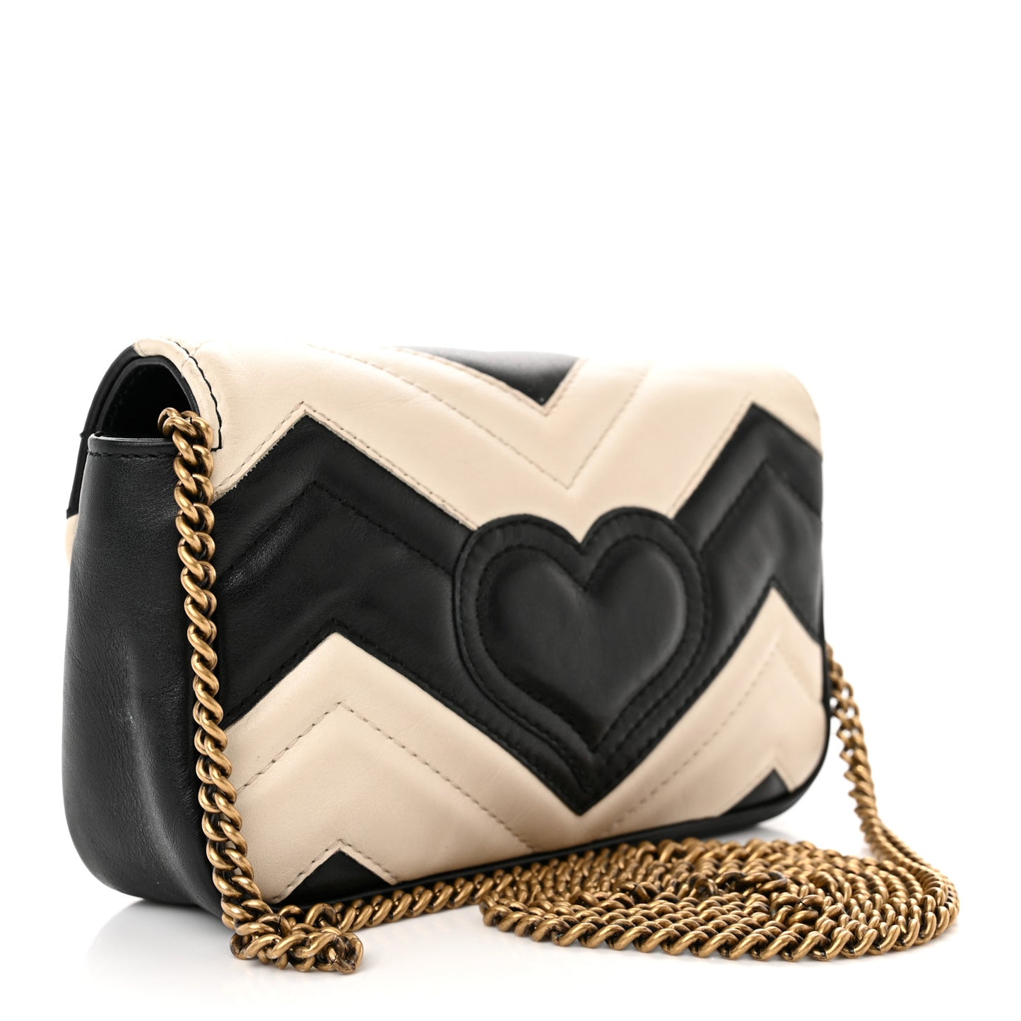 Calfskin Matelasse Super Mini GG Marmont Shoulder Bag Black White