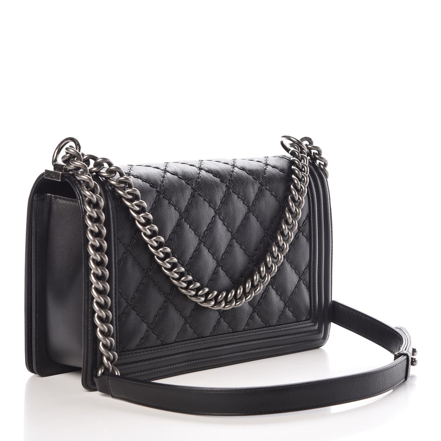 Calfskin Quilted Double Stitch New Medium Boy Flap Black