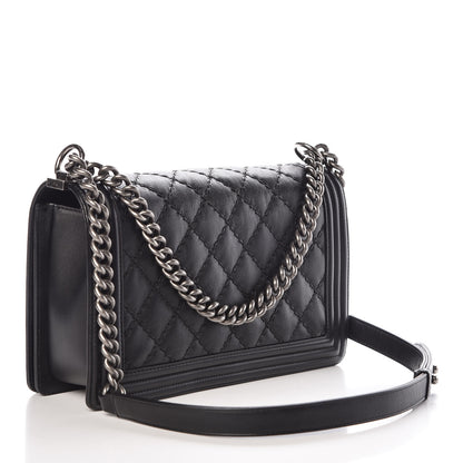 Chanel Calfskin Quilted Double Stitch New Medium Boy Flap Black 3 of 10