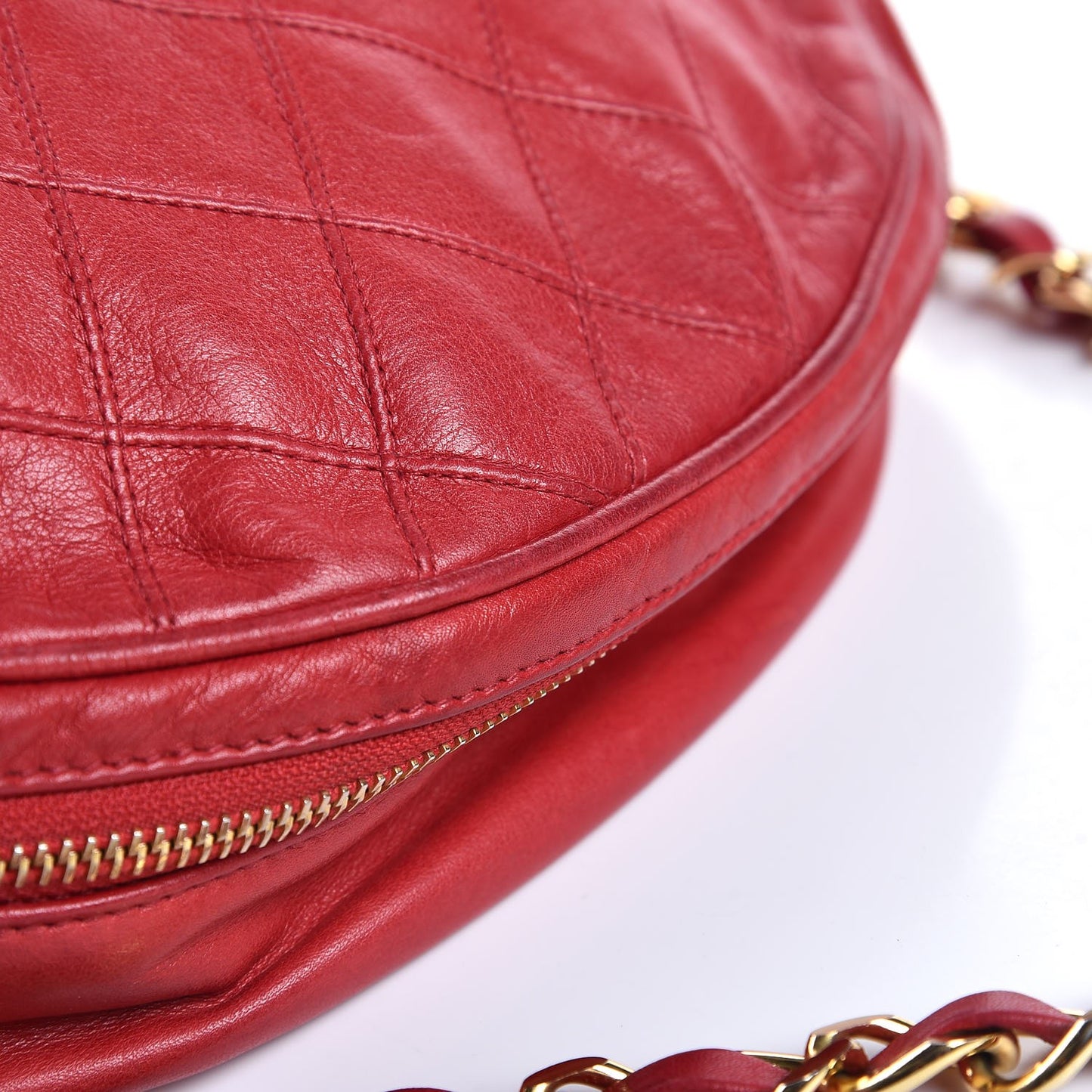 Lambskin Diamond Stitch Cosmetic Case Red