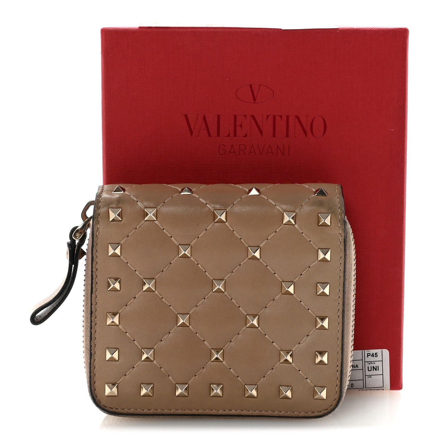 Valentino Garavani Nappa Rockstud Spike Compact Zip Around Wallet Poudre 9 of 9